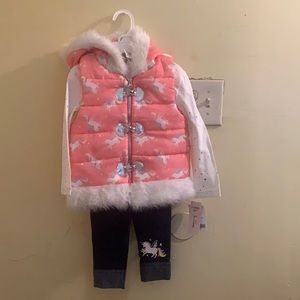 Little Lass 3pc unicorn puffer vest legging set